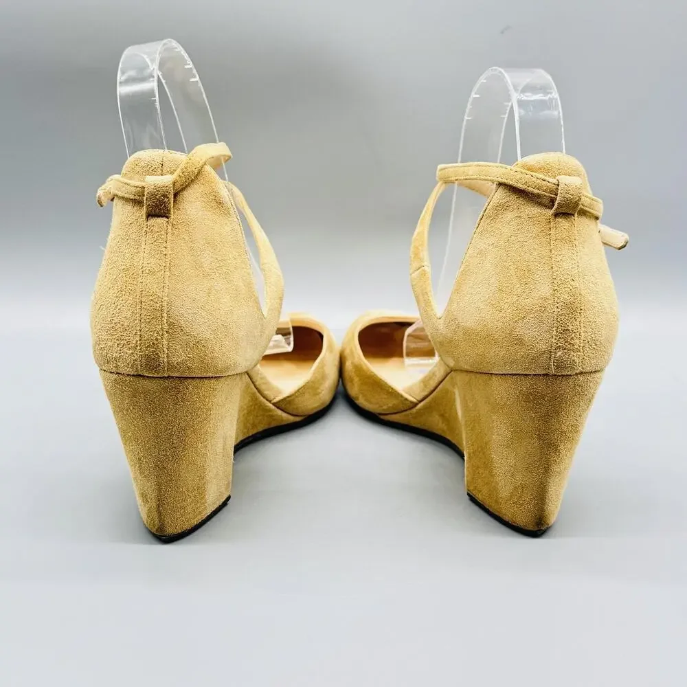 Cole Haan Shoes Womens 9.5 Brown Suede Grand OS Wedge Pumps Ankle Strap Pointed